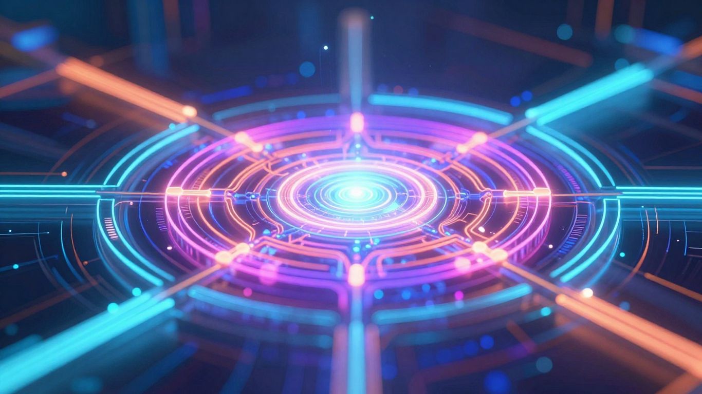 Abstract AI and data visualization with glowing neural networks.
